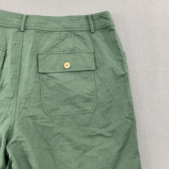 Lintico Shorts Womens XXL Green Linen Button Fly Utility Pockets High Rise - Picture 14 of 15